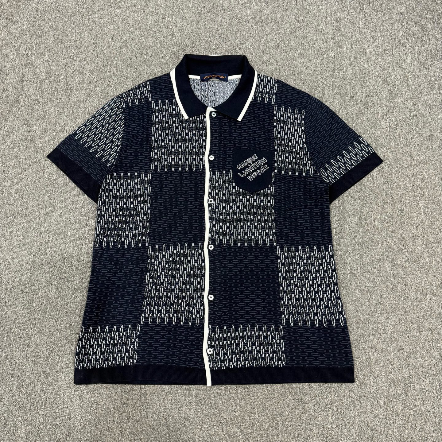 99新 LouisVuitton/路易威登 17561430棋盘格短袖针织衬衫L码99新