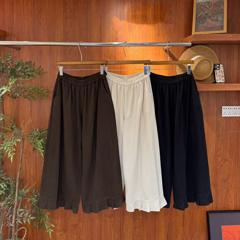 LD#5730#日系加绒加厚木耳边阔腿裤