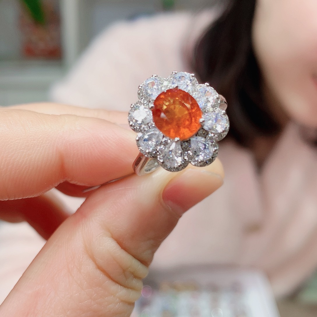石榴石（芬达石）戒指银S925镶嵌