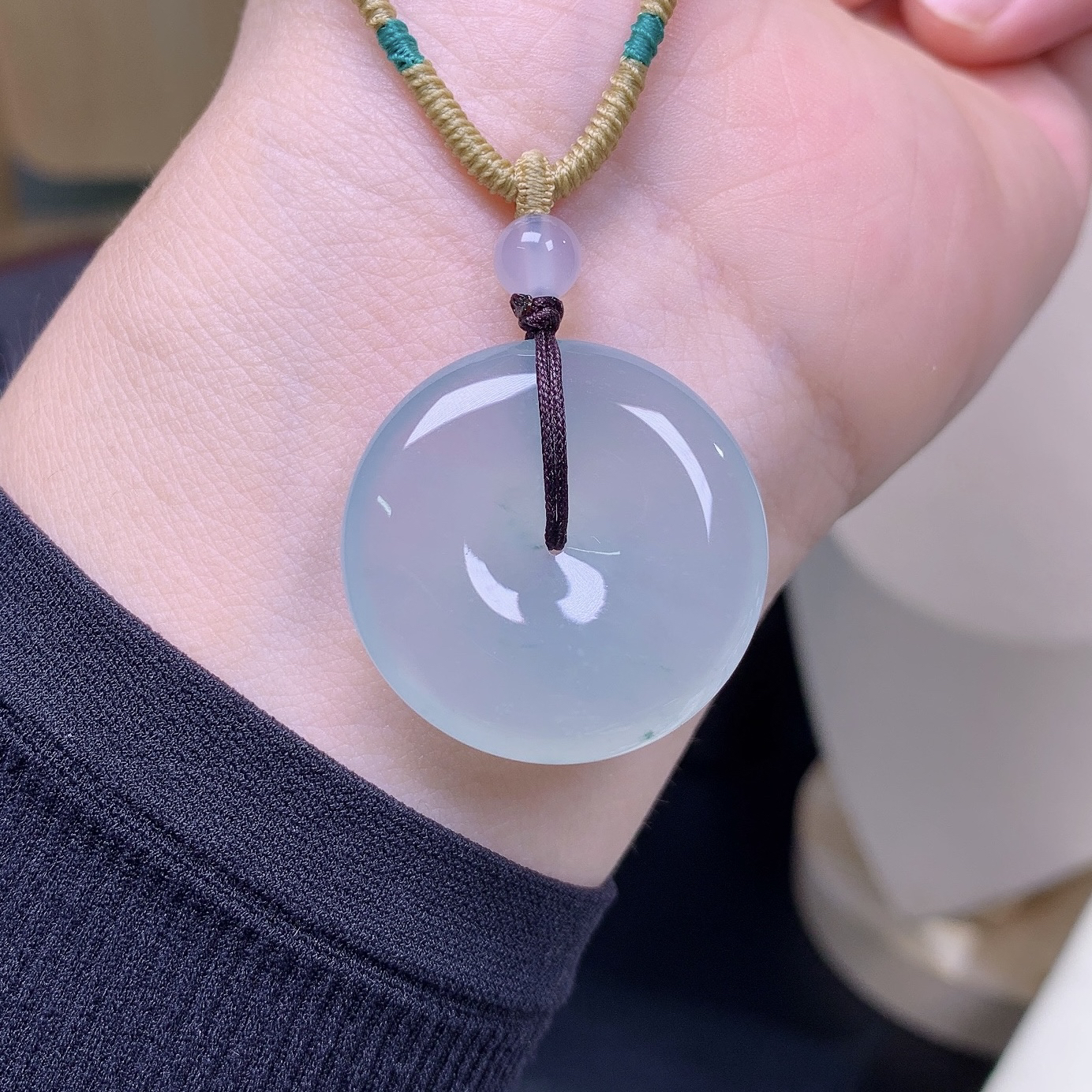 缅甸天然A货翡翠冰种晴底飘绿平安扣吊坠礼物气质款珠宝29.7×6.1