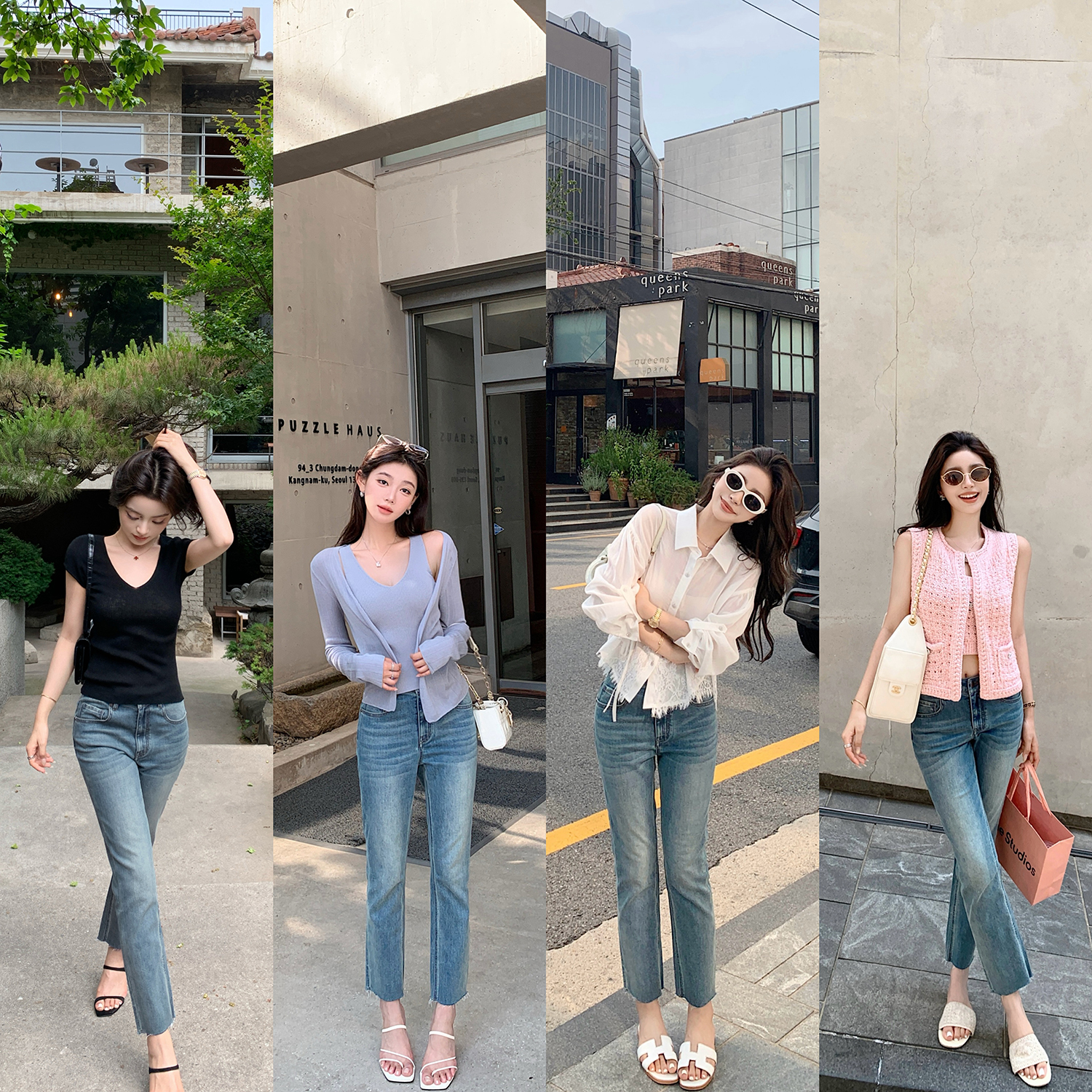 "韩模烟管裤"绝绝子瘦又直普通人也封神！重工水洗层次直筒牛仔裤