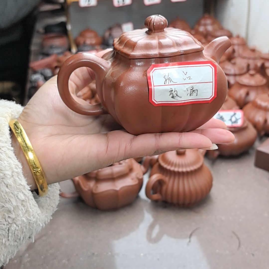 紫砂茶壶朱泥筋纹四方筋纹260cc