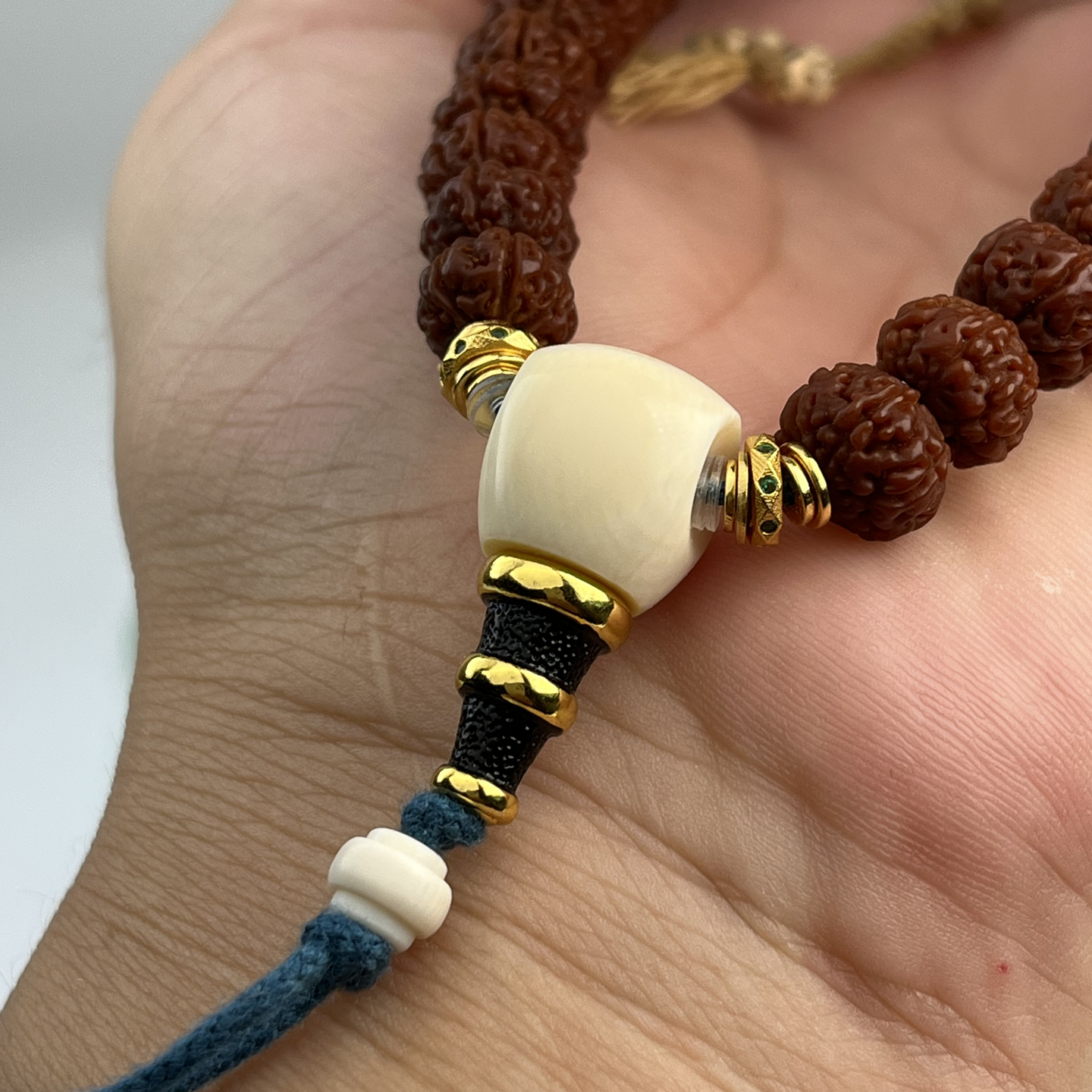 天然猛犸象牙黑金合金三通分体榫卯三通佛头手串配饰