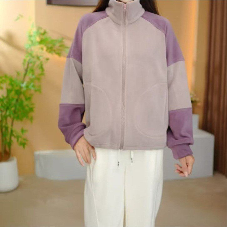 2025秋冬季新款加绒加厚保暖防风时尚百搭撞色立领厚外套