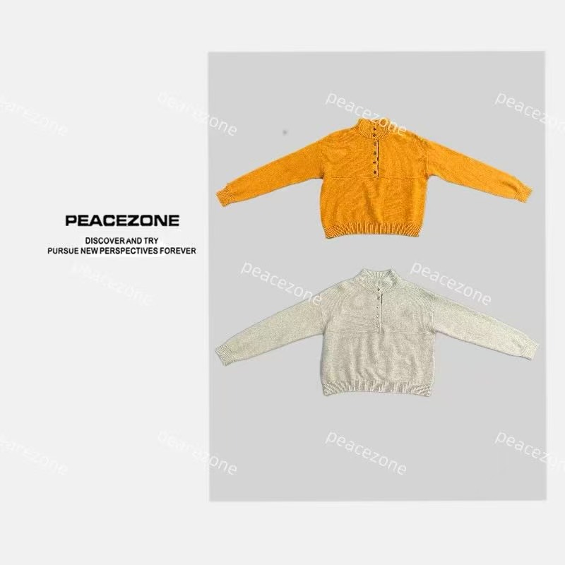 Peacezone 绵羊毛混纺 秋冬圆领半单排扣设计毛衣/365747