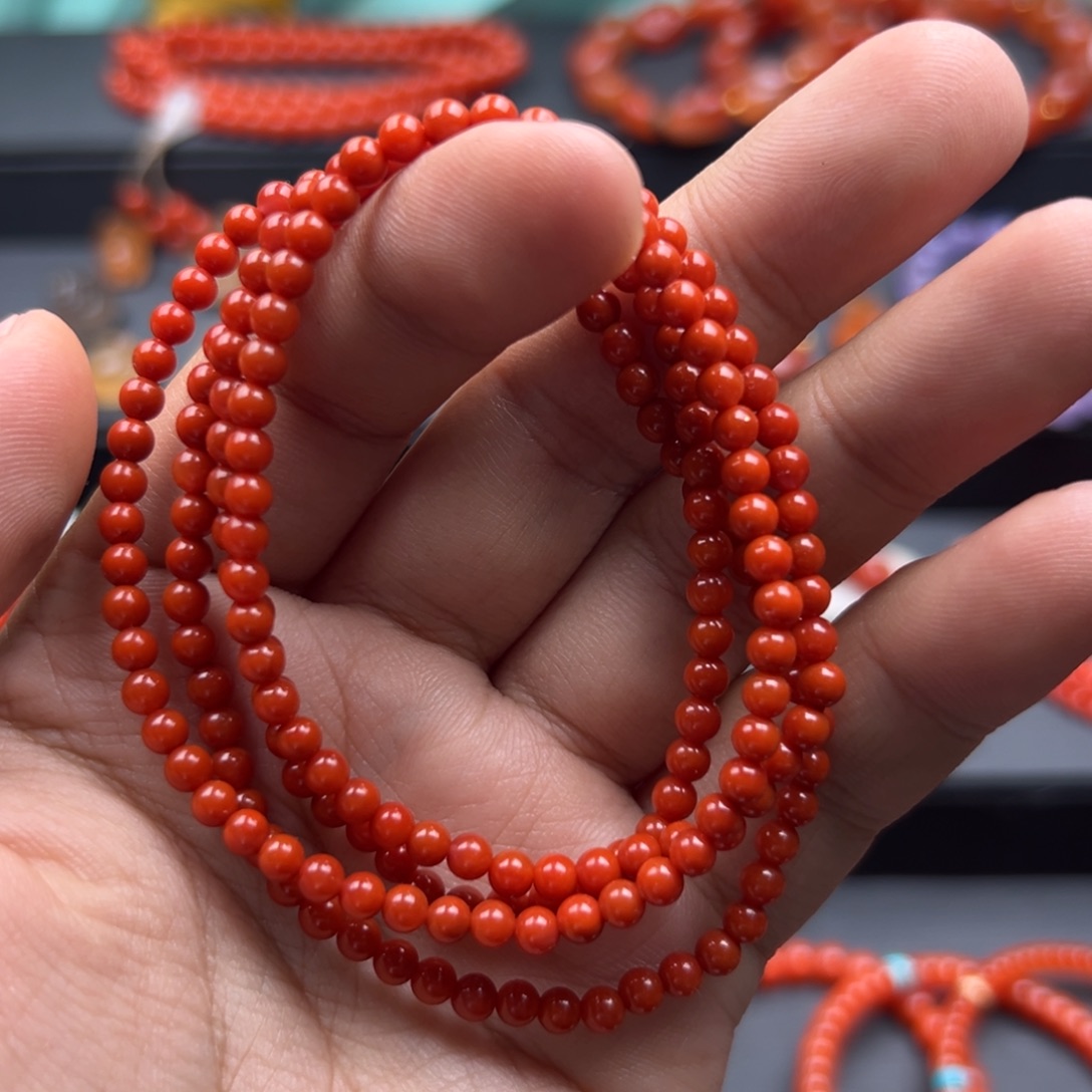 南红玛瑙未镶嵌手链东山满色肉卡3.8多圈小米珠