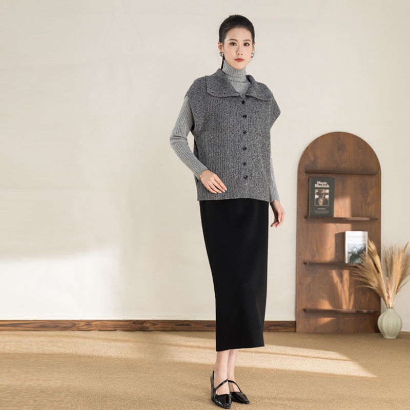 【骁涵】100羊毛针织衫25新款翻领长袖短款纯色百搭上衣K4T0282060