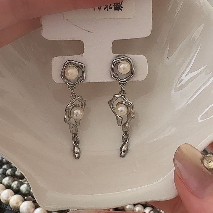 耳饰银S925镶嵌海水珍珠5号