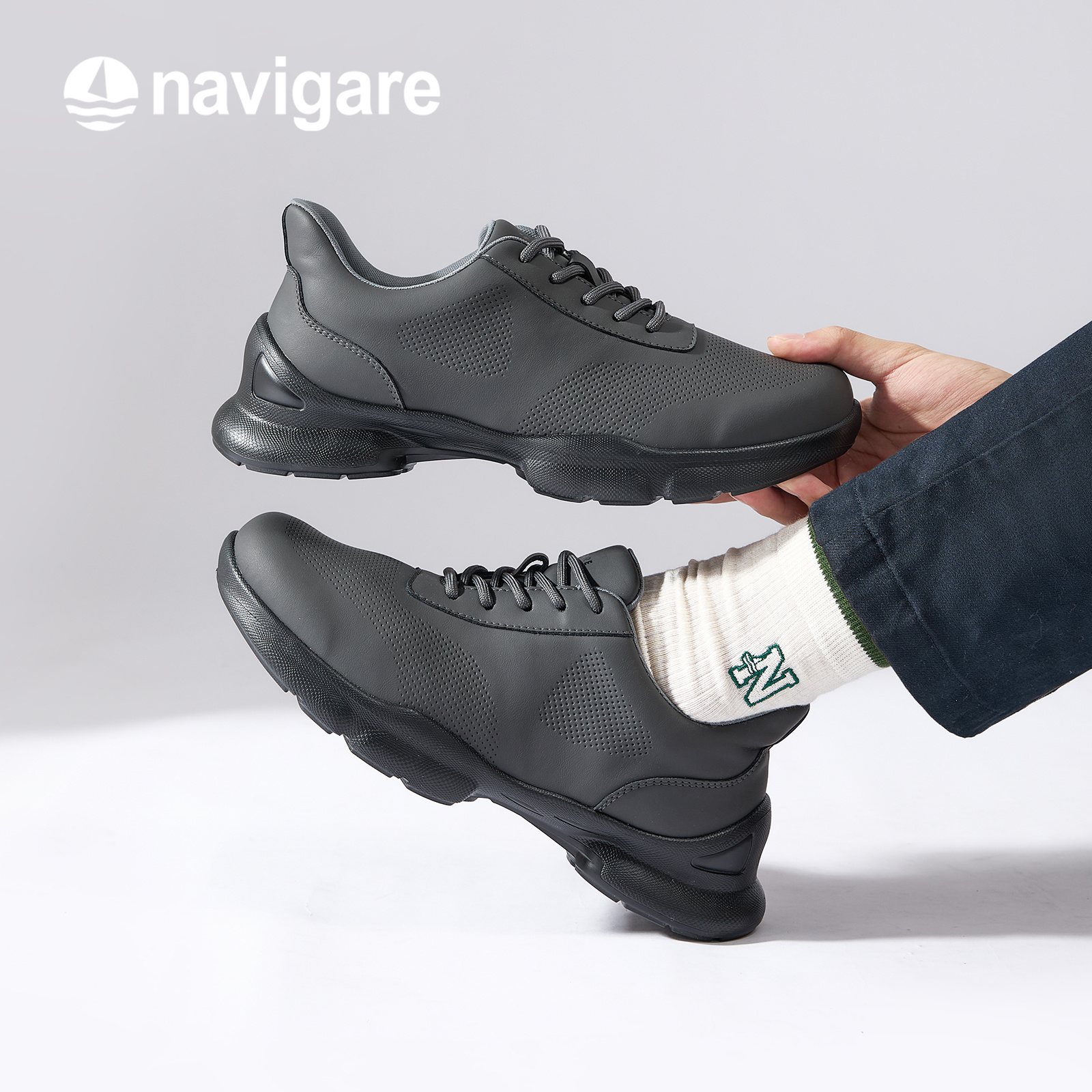 Navigare意大利男士简约软底舒适男款鞋子休闲运动鞋黑色轻便