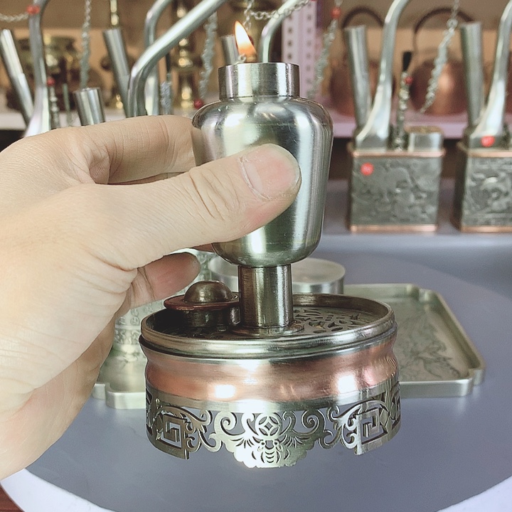 铜白铜手工油灯摆件