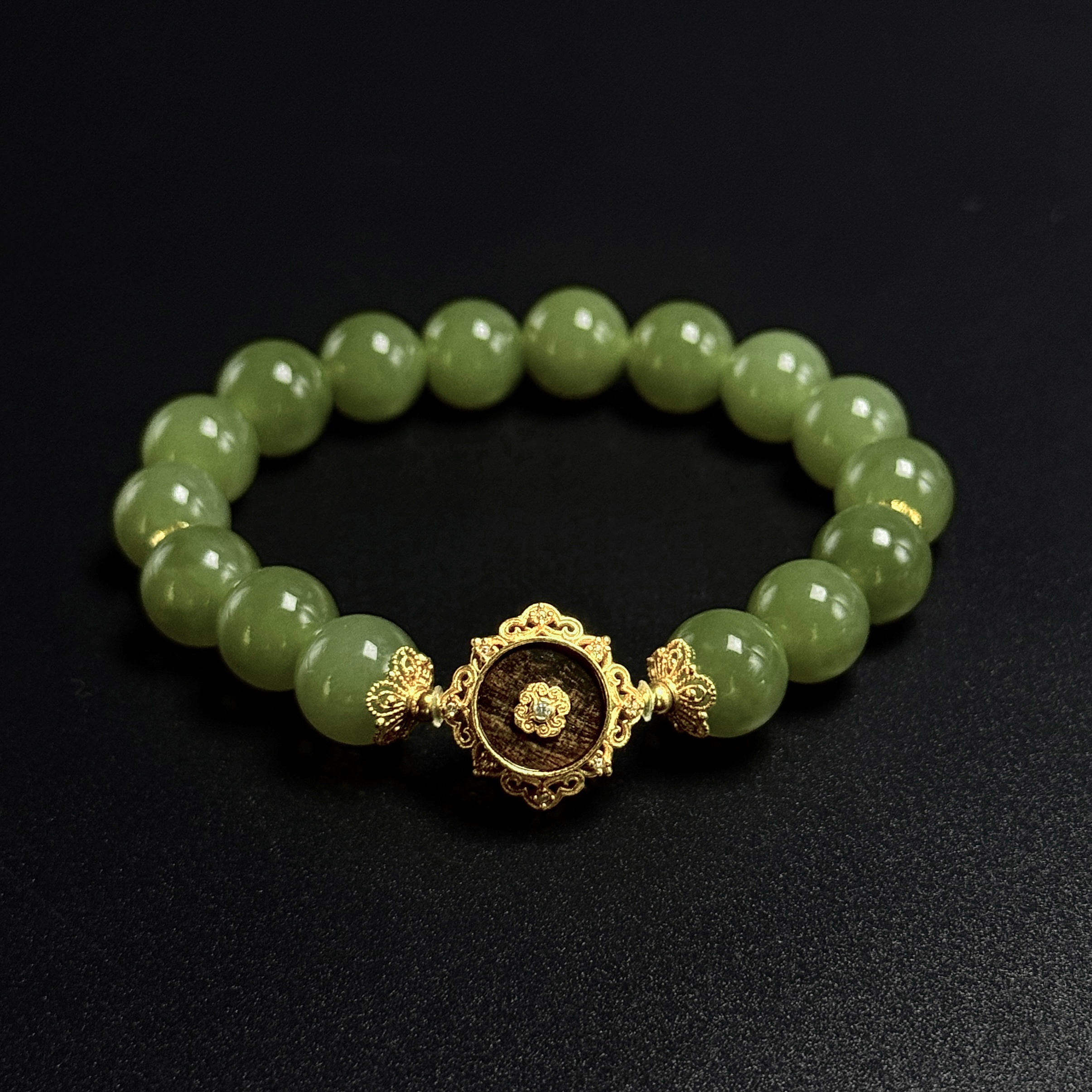 【V姐珠宝】 和田玉-青海圆珠手串 10mm（设计款）G4136