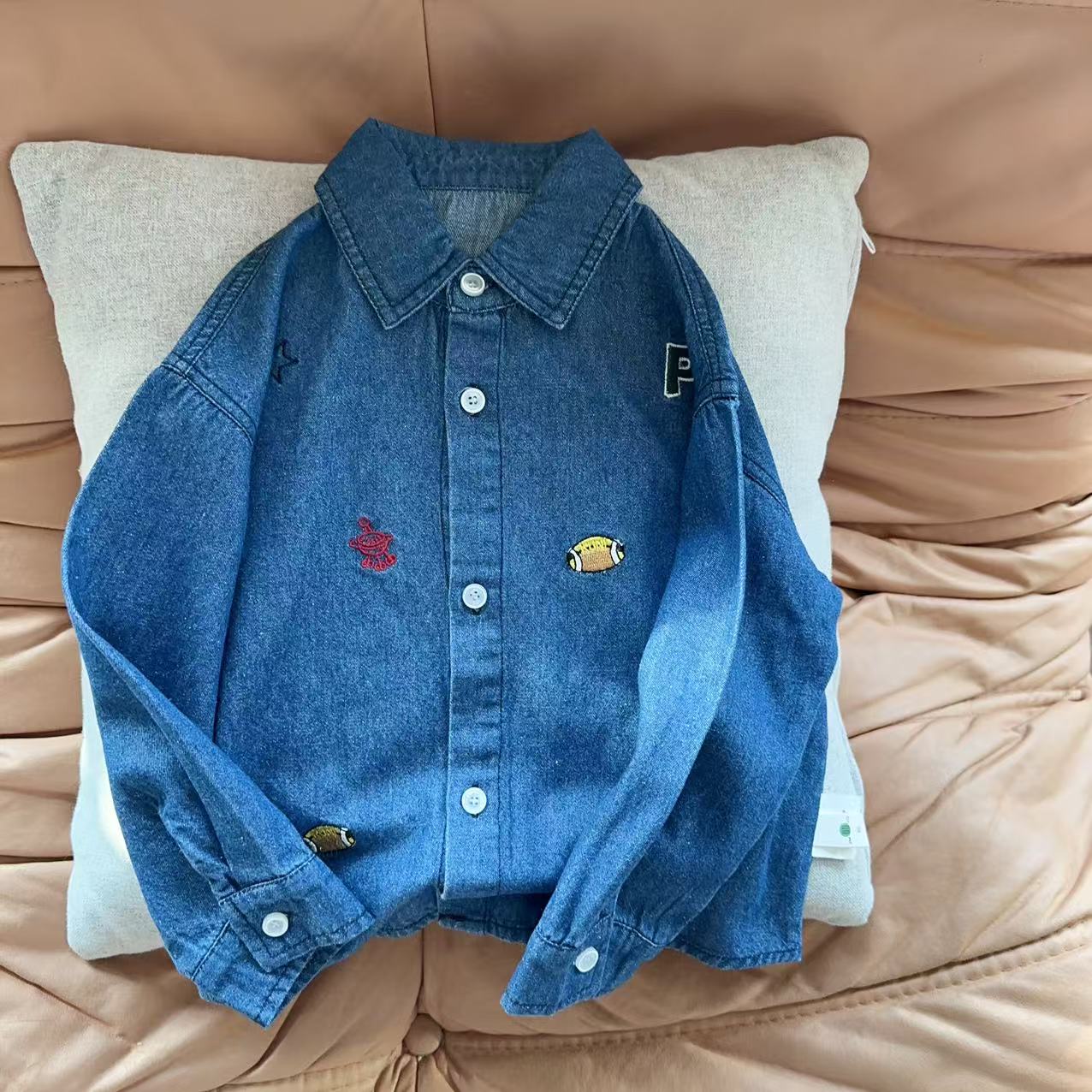 【品牌上新 201572】外贸款春秋儿童休闲牛仔刺绣翻领衬衫外套