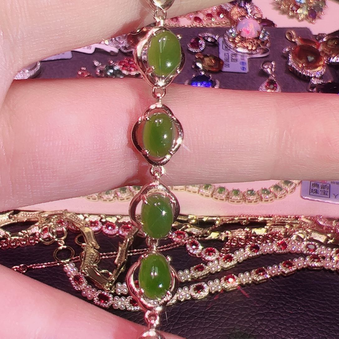 和田玉（碧玉）手链银S925镶嵌