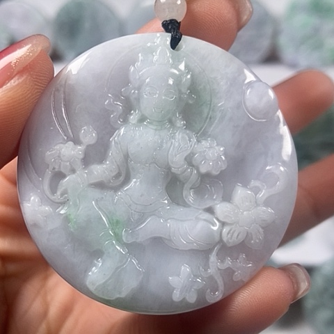 翡翠颈饰未镶嵌山水观音两面工福利