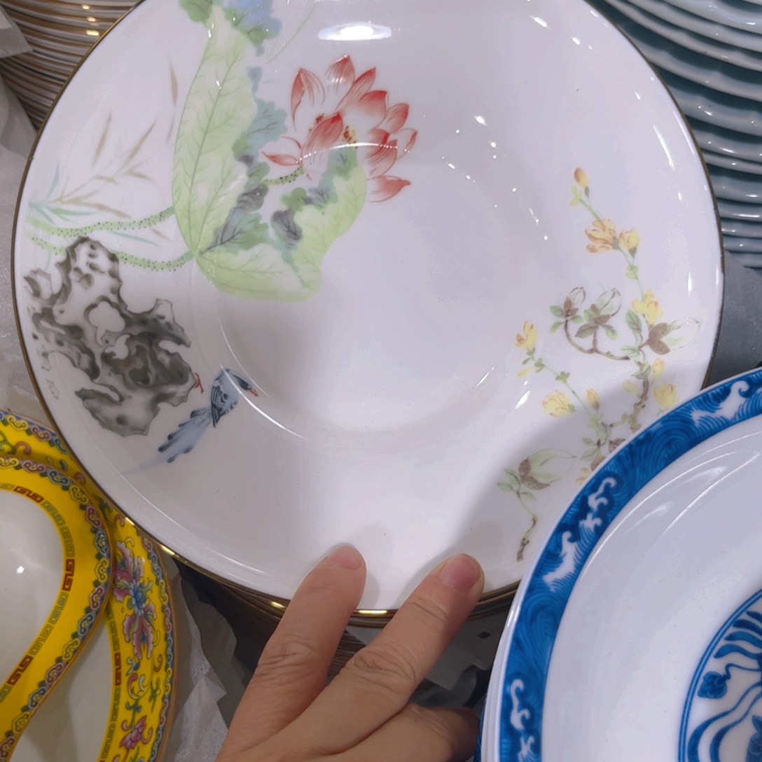 瓷片花神草帽深盘四个