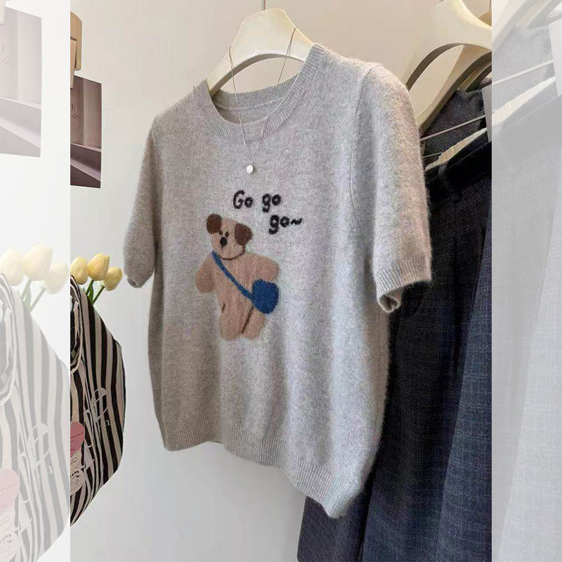 晚宴场合女装出席正式衣服女装秋冬灰色刺绣小狗毛衣针织小衫上衣