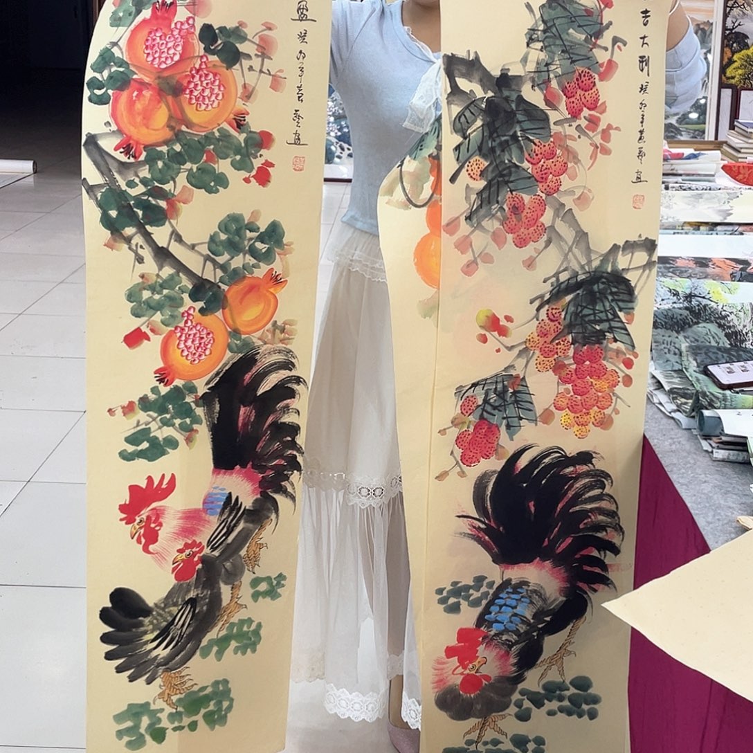 国画纯手绘的花鸟山水