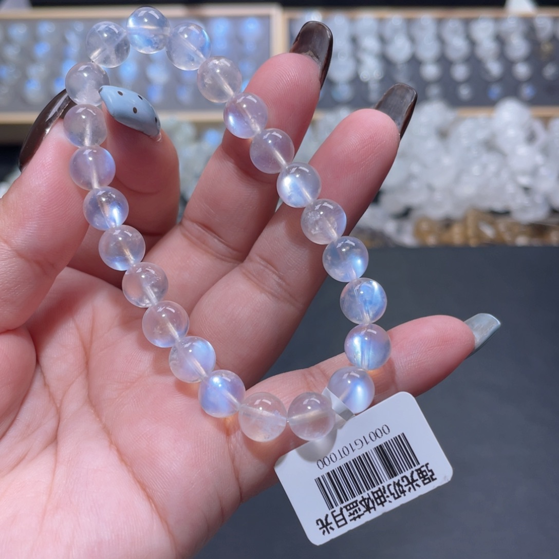 晴***雨未镶嵌手链长石蓝月光手链8mm