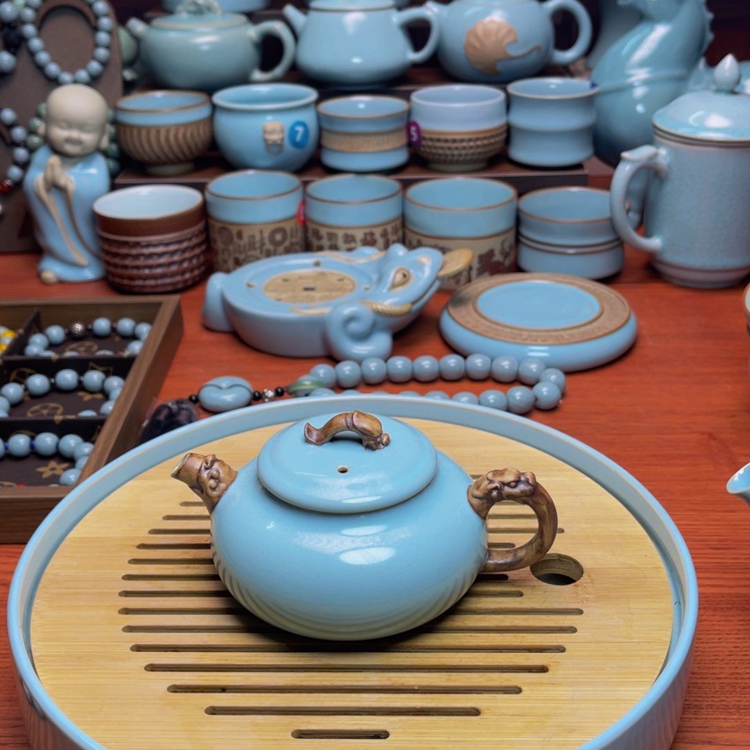 【闪购商品】摆件陶汝州单壶，壶盖碗，盖碗