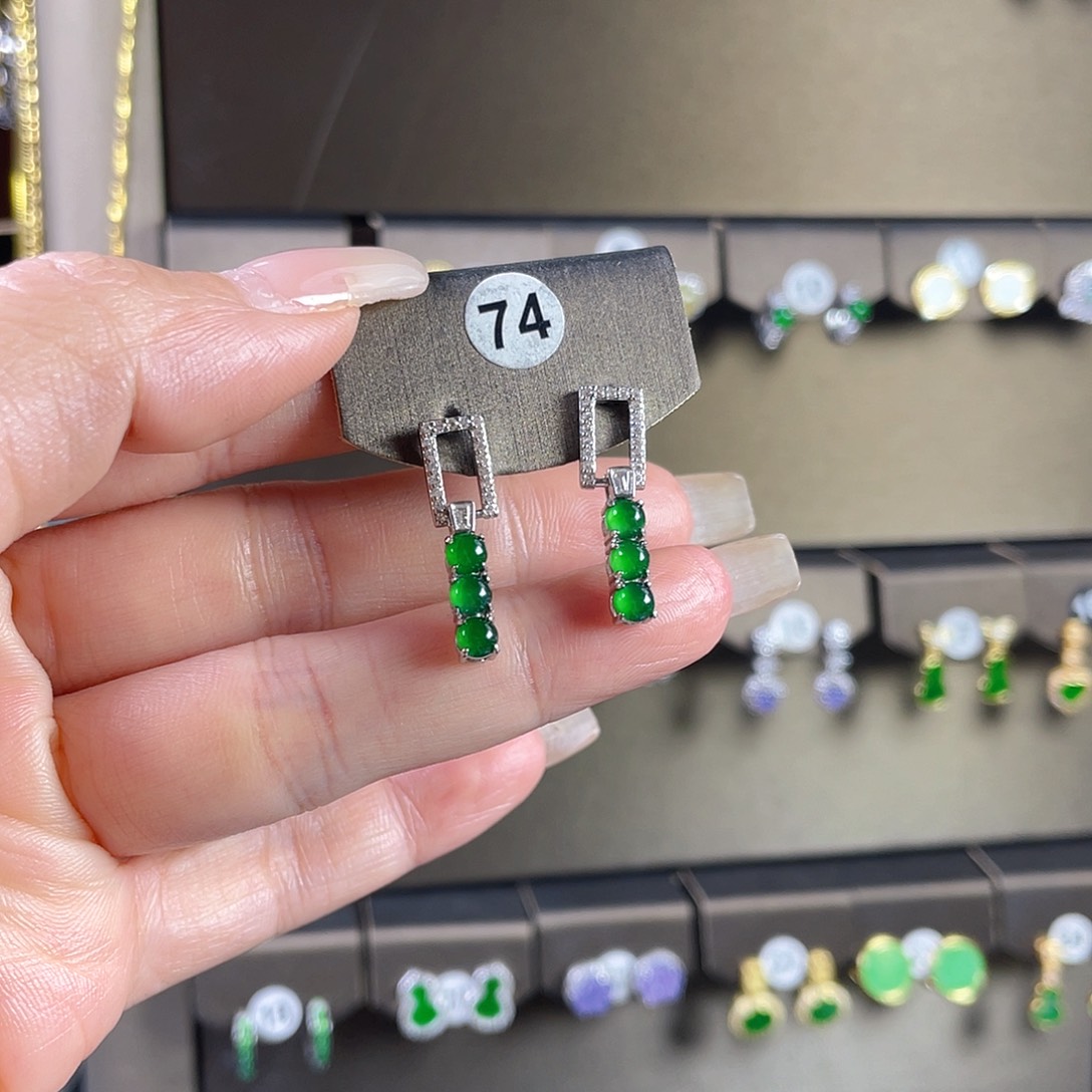 翡翠银S925镶嵌耳饰翡翠A货