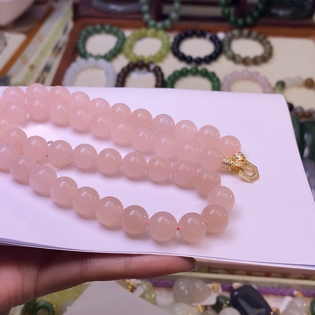 颈饰未镶嵌和田玉毕业级老坑料高冰红粉妈妈链10m