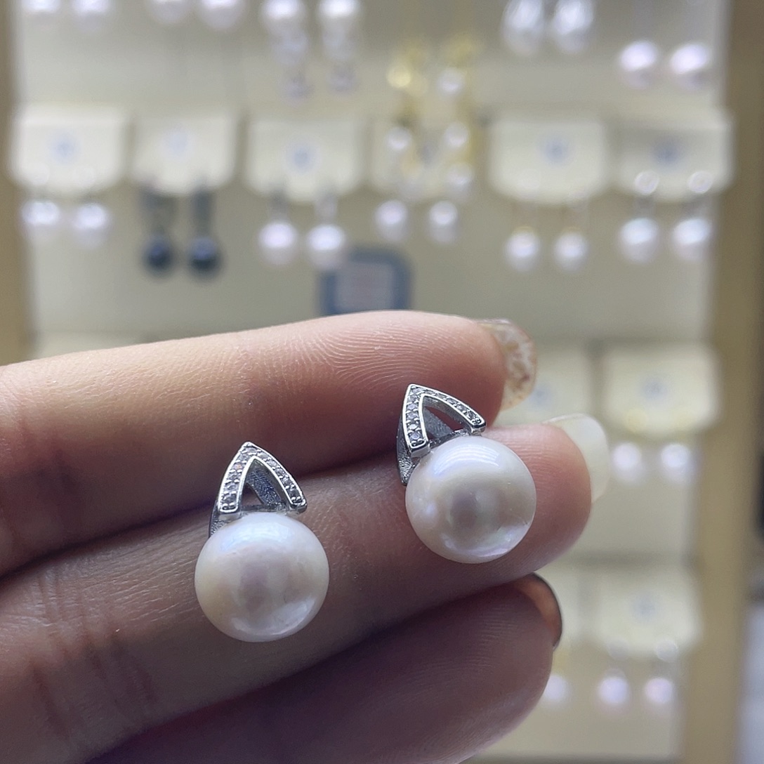 淡水珍珠耳饰银S925镶嵌