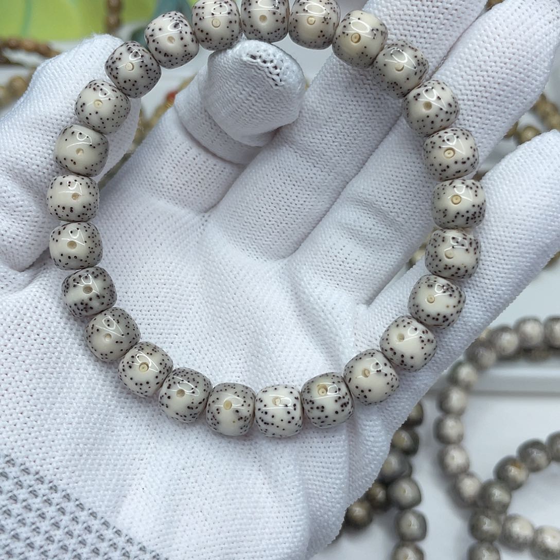 星月菩提手串02。9/8骨瓷白通体留白