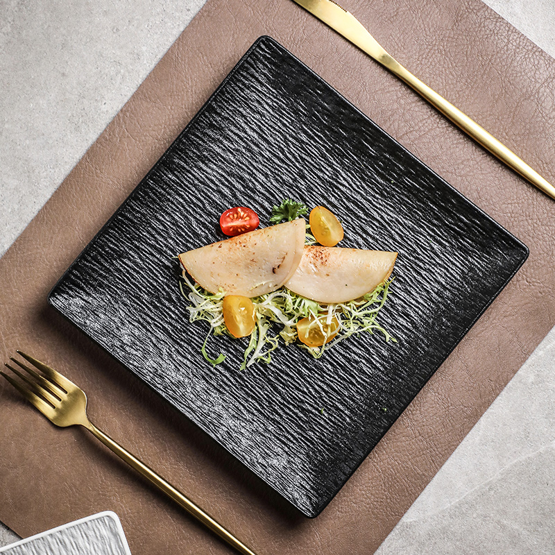 陶瓷牛排餐盘西餐黑色盘子家用菜盘高级感轻奢方形盘平盘新款2025