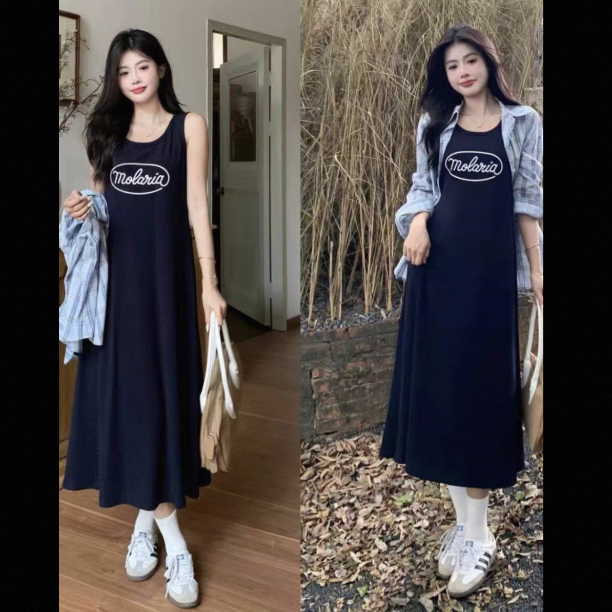 【海南简爱】连衣裙➕格子开衫6003