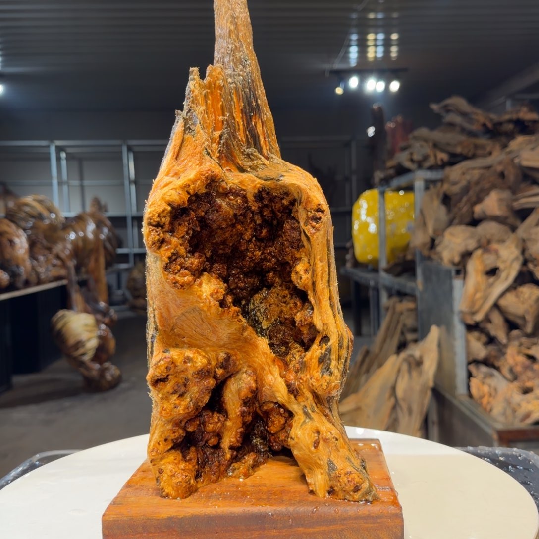 把***生木王一刀琥珀木摆件48