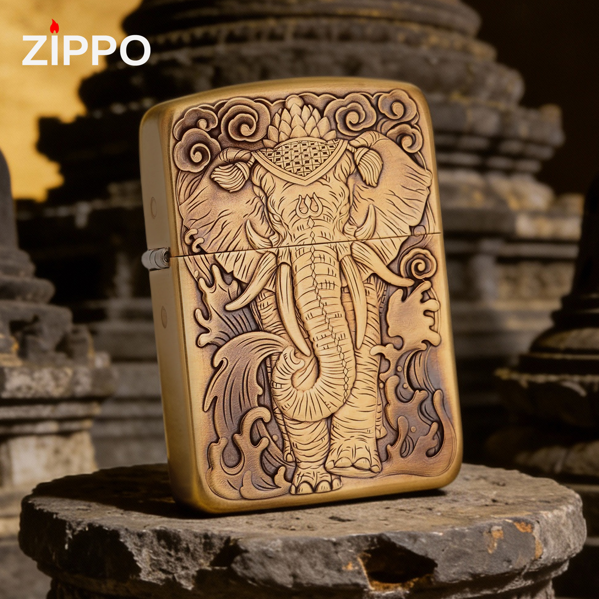 ZIPPO/之宝鬼王黄铜【六牙神象】送男友生日打火机高颜值高级-1941