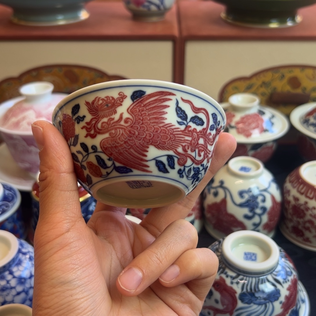 正绎堂釉里红凤凰鸡缸杯