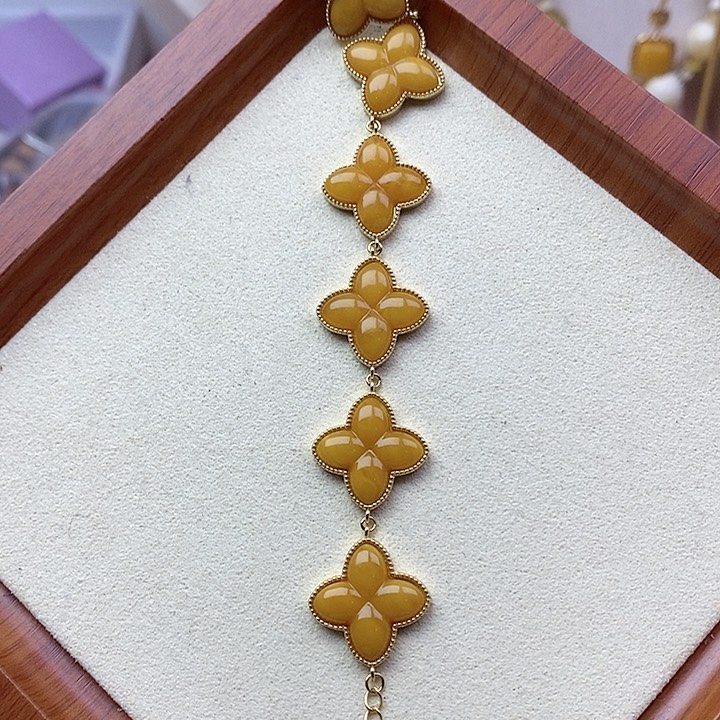 银S925镶嵌蜜蜡手链蜜蜡手链