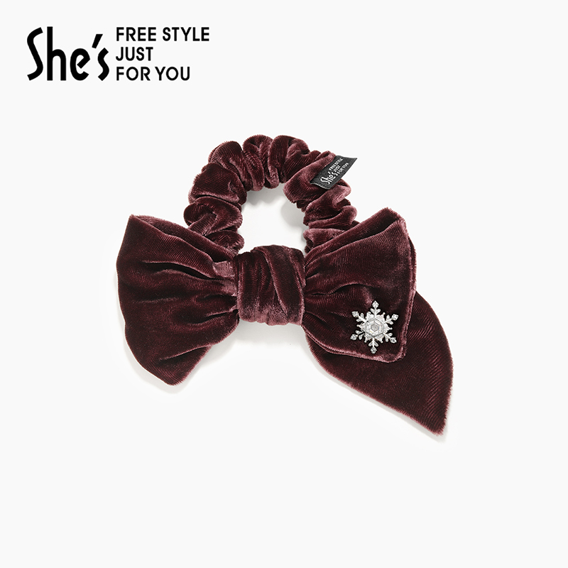 【双十一】shes轻简循迹璀璨雪花高级感丝绒蝴蝶节马尾发圈盘发头花
