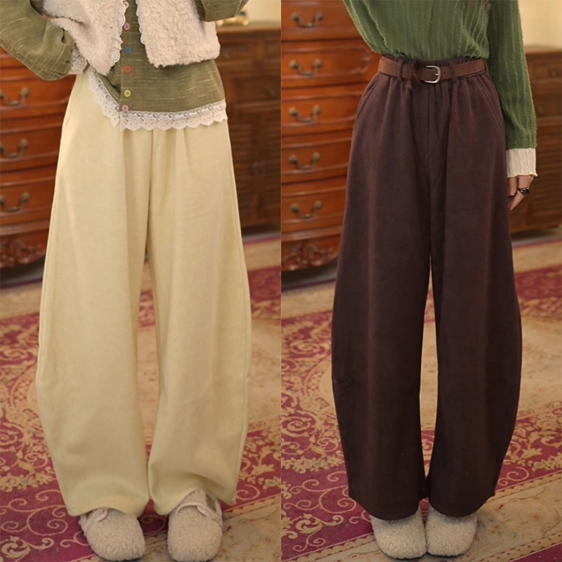 扣子家【时髦聚焦】含腰带 加绒加厚弯刀裤秋冬高腰长款KM2477366