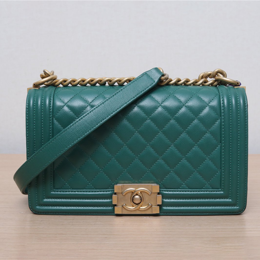 95新 Chanel/香奈儿 -hd黑黑精选 6419 Leboy 中号包 墨绿色25开 