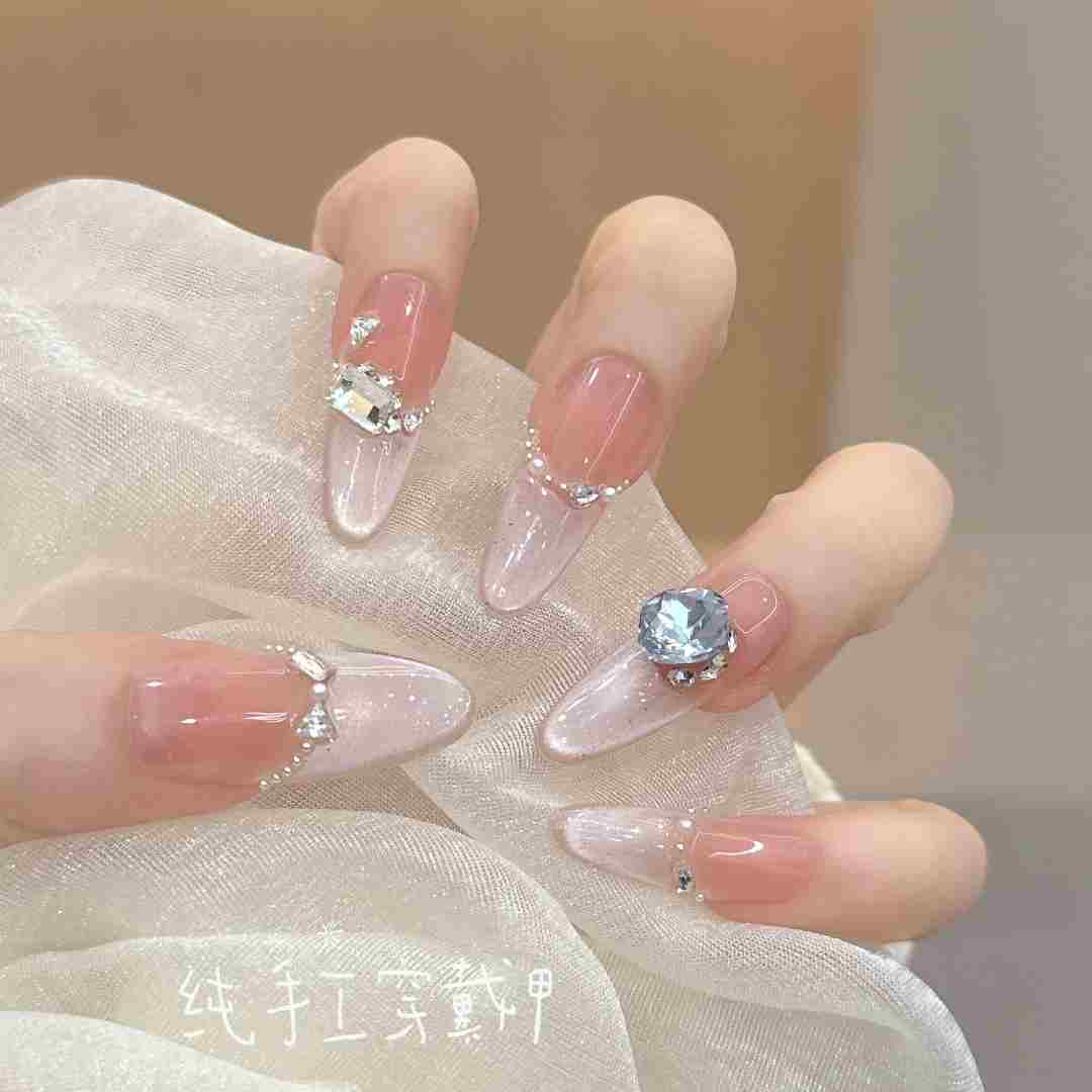 【甜茶雪酪】冰透法式猫眼裸色显白高级感穿戴甲美甲贴
