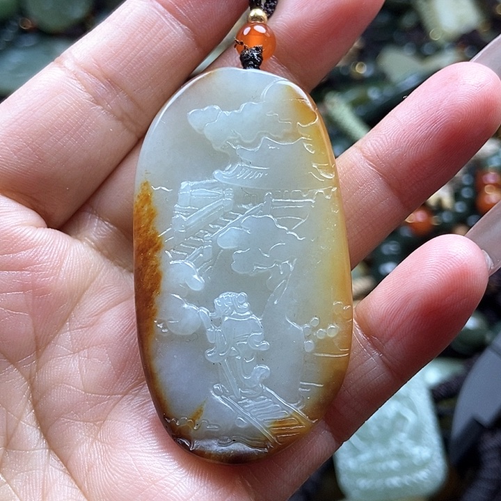 和田玉颈饰足铂镶嵌