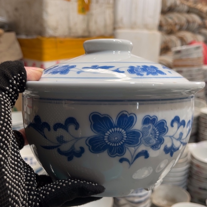 陶瓷醴陵群力釉下青花1000毫升炖盅，80后微瑕