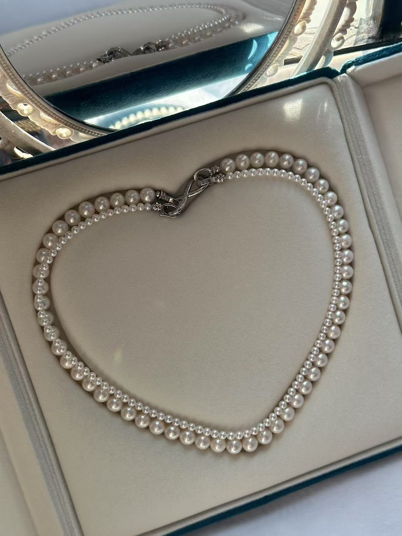 珍珠项链4+8mm近正圆极光叠带双层毛衣链可拆分新款特选S925