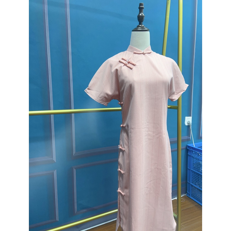 V-2396 樱婉 提花绵混纺 全开襟夏款年轻款改良旗袍115cm长款国风