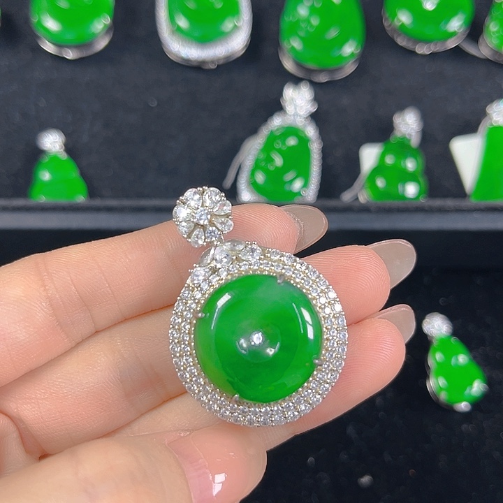 翡翠银S925镶嵌吊坠(不含链)