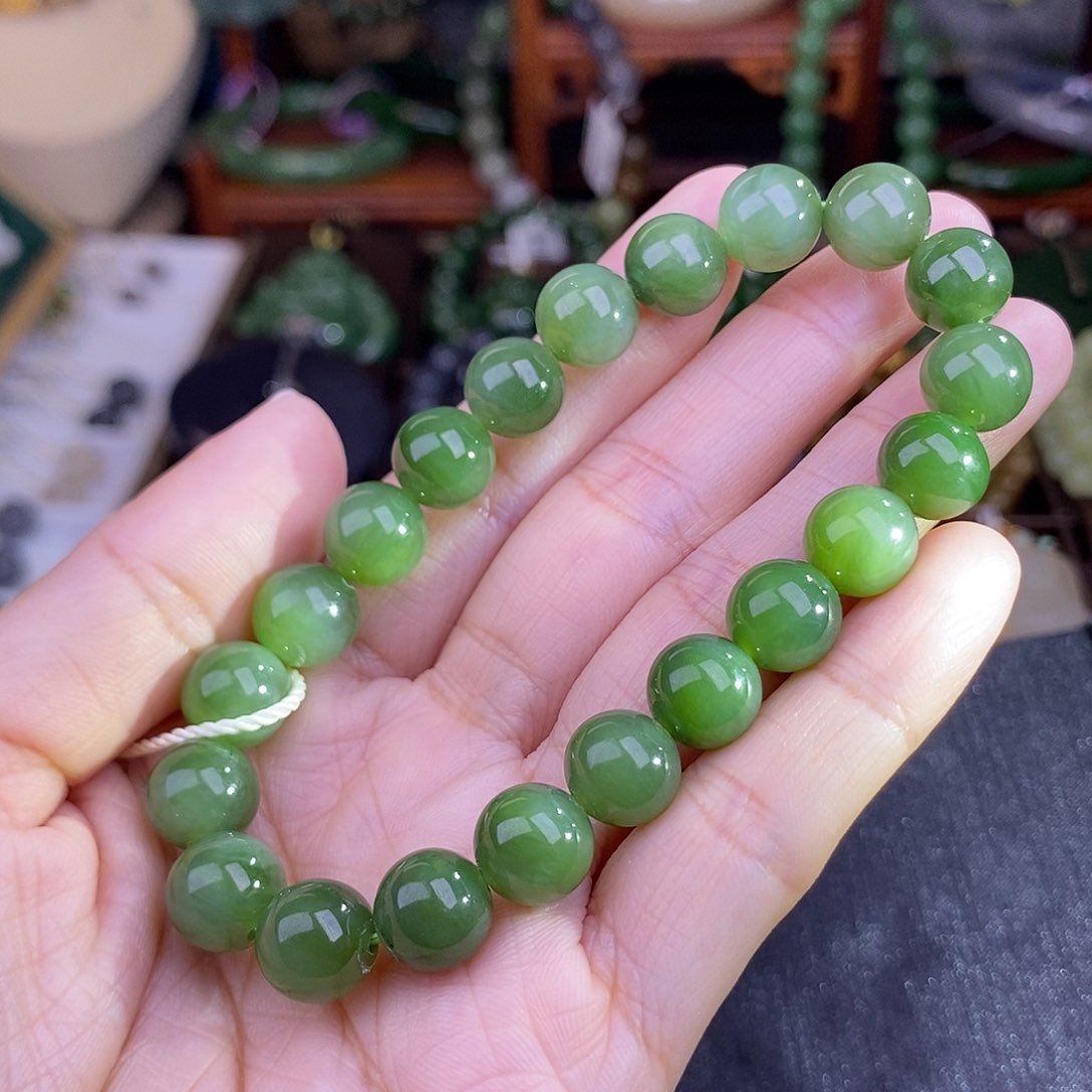 和田玉猫眼碧玉手链约10MM清货价未镶嵌