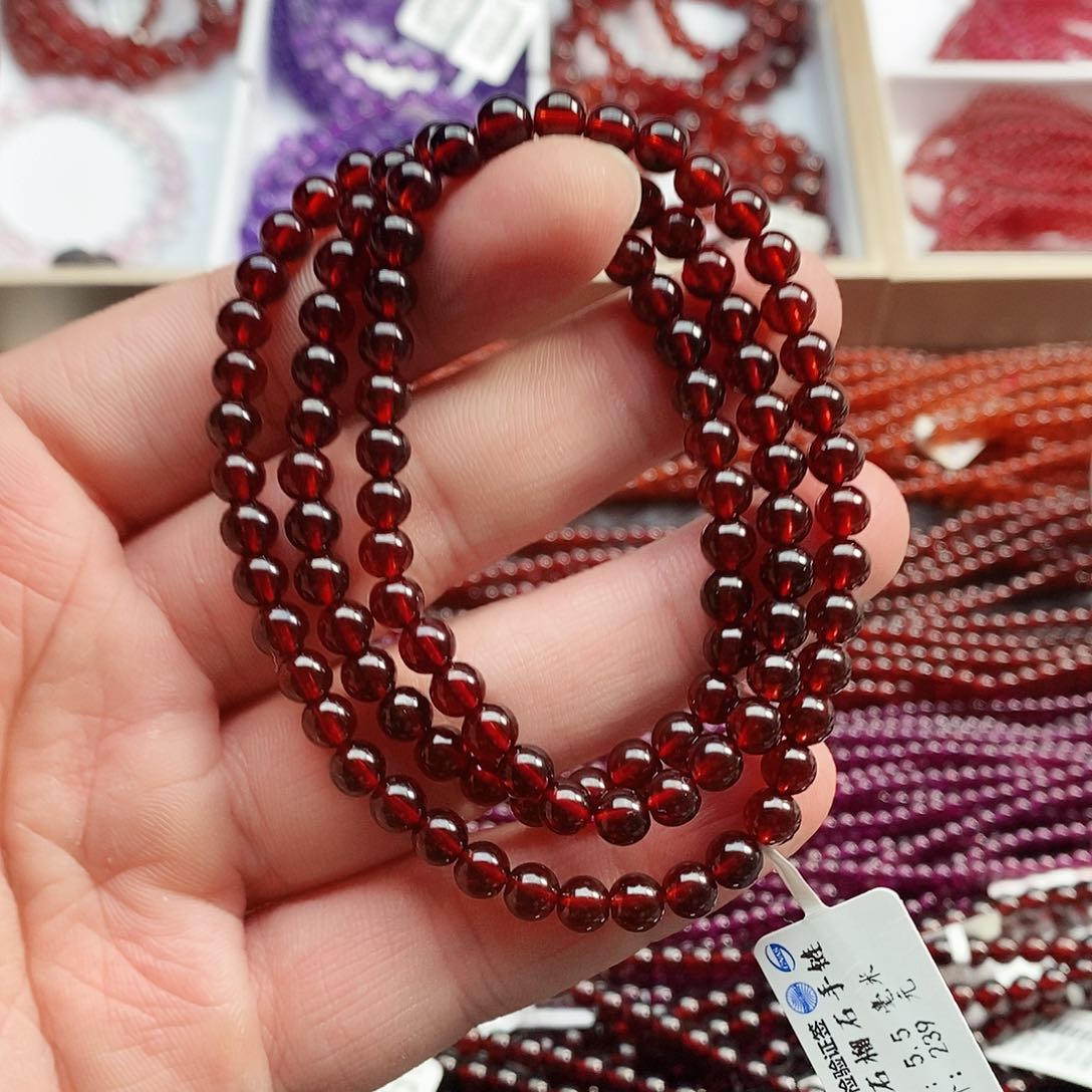石榴石手链未镶嵌5.5mm高货酒红新人福利