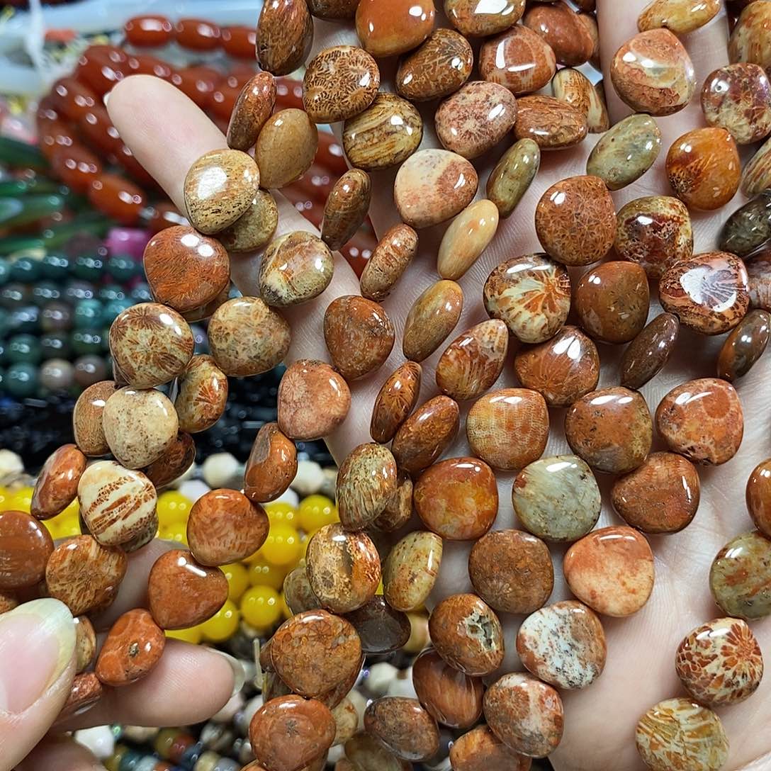 玛瑙/玉髓未镶嵌珠宝半成品菊花石一条卡13mm