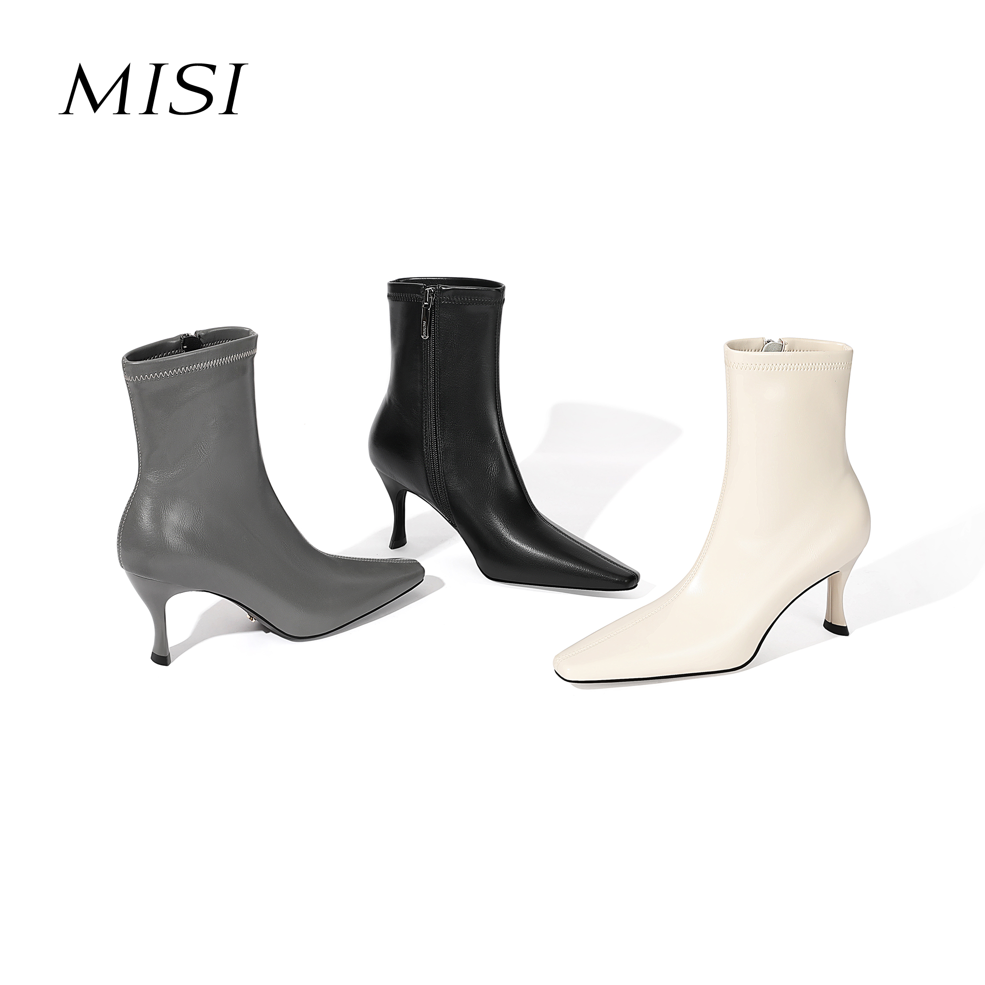 【跟高7cm】2025年冬季新款纯色方头细跟高跟靴侧拉链时尚百搭女