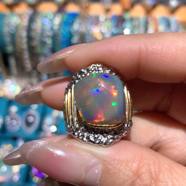 欧泊福利戒指银S925镶嵌