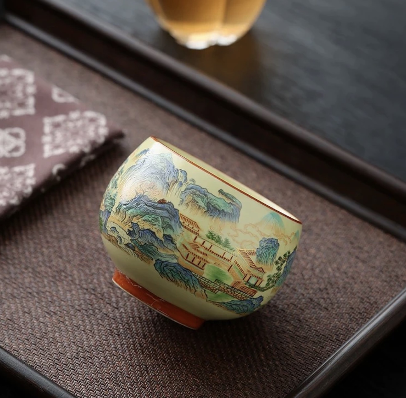 单杯-青绿山水汝窑铜钱杯个人专用陶瓷茶世外桃源主人杯瓷海ZH676