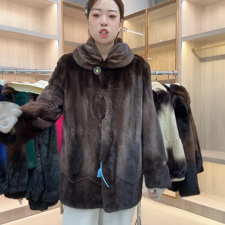 咖色翻领貂皮yh0906