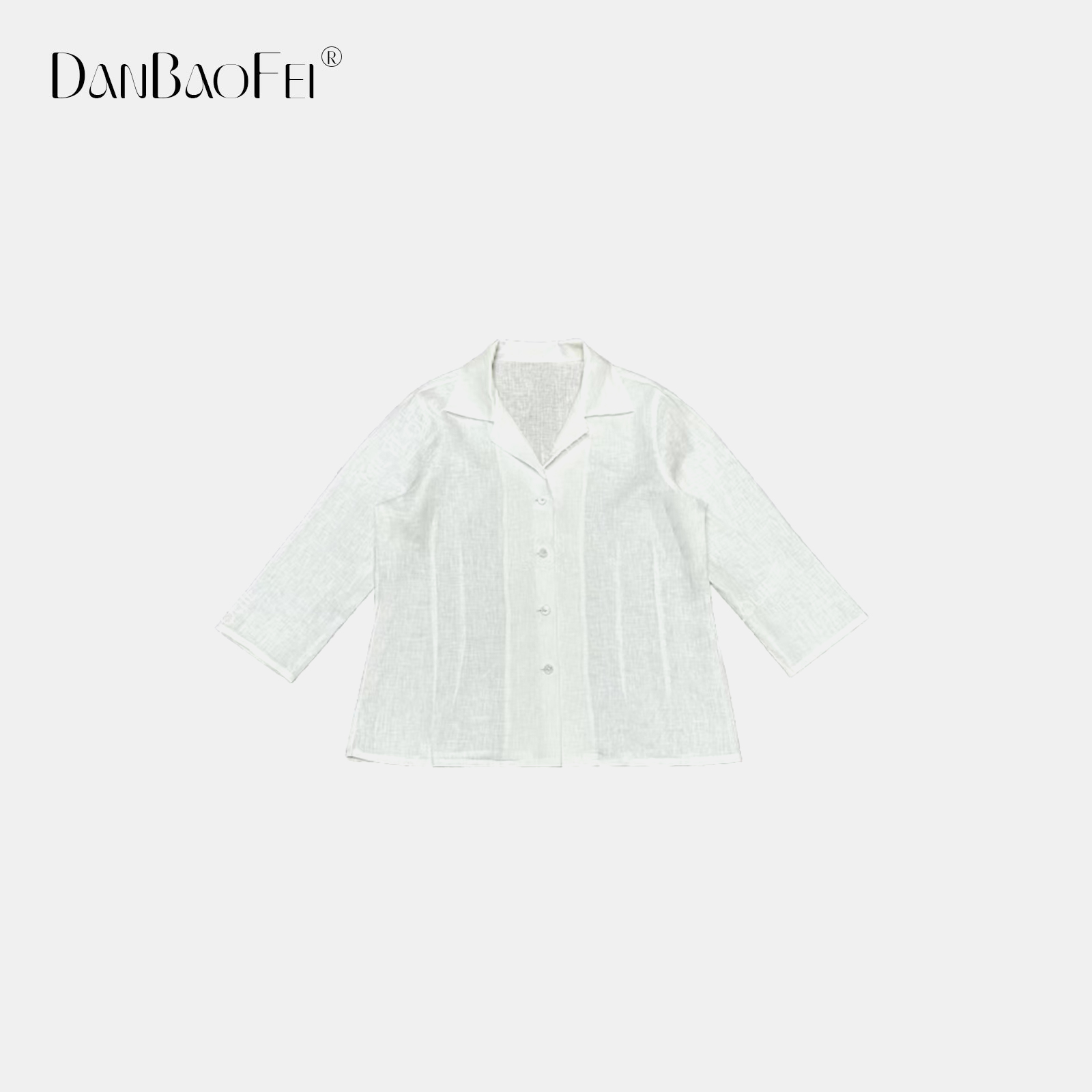 【kiki】 复古简约亚麻休闲翻领压褶七分袖衬衫 YLM00655